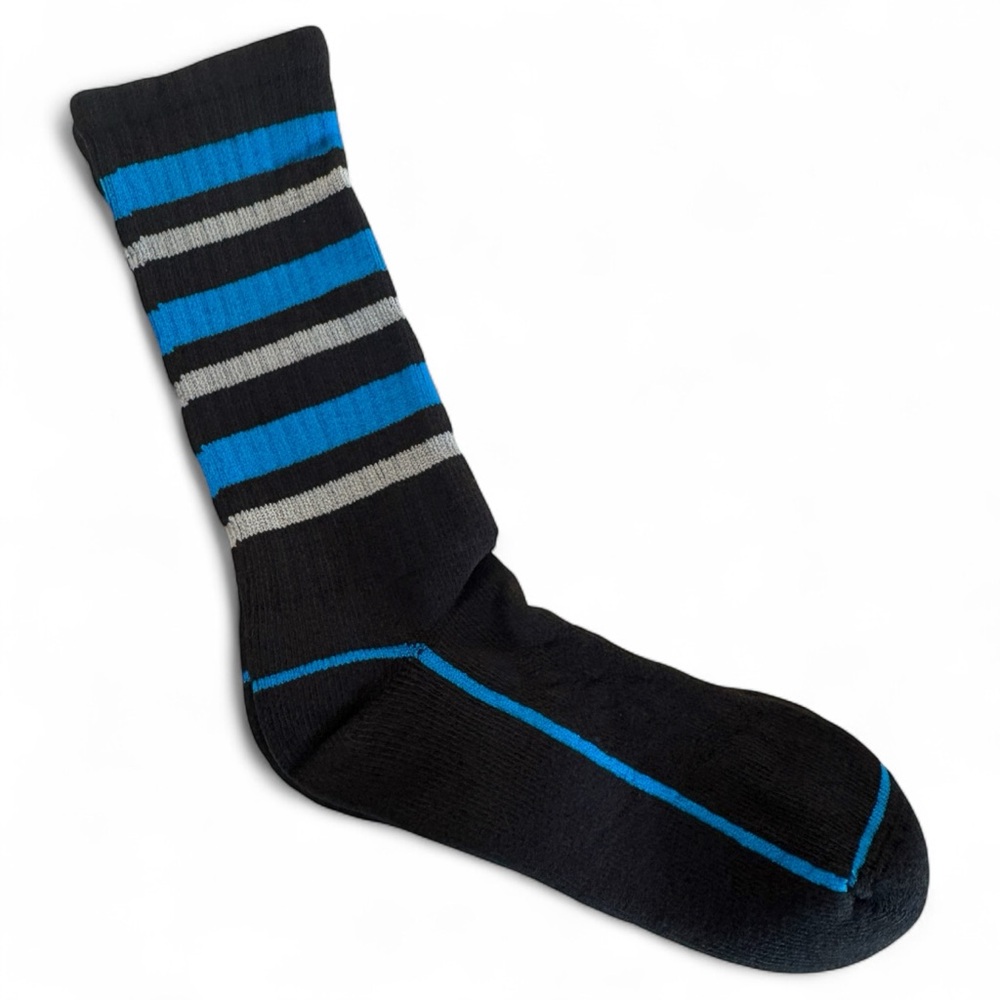 No Nonsense‎ Mens Crew Socks Size 6-15 Black With Blue Gray Stripes